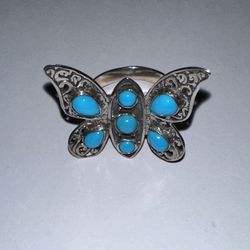 Bali Legacy American Natural Sleeping Beauty Turquoise Butterfly Ring.