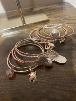 Huge Stack Diamond Cut Charm Bangles Bundle: 10 Bracelets