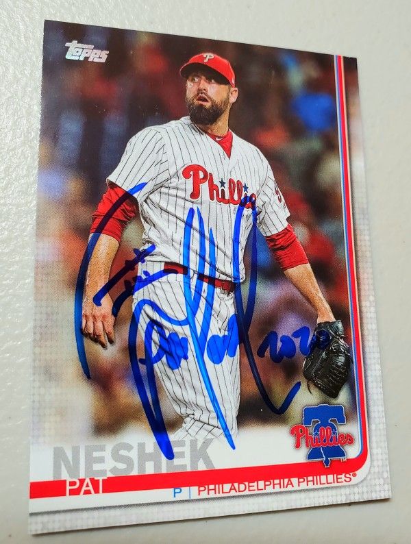 Autographed, 2019 Topps Series 2 Base #668 Pat Neshek Philadelphia Phillies