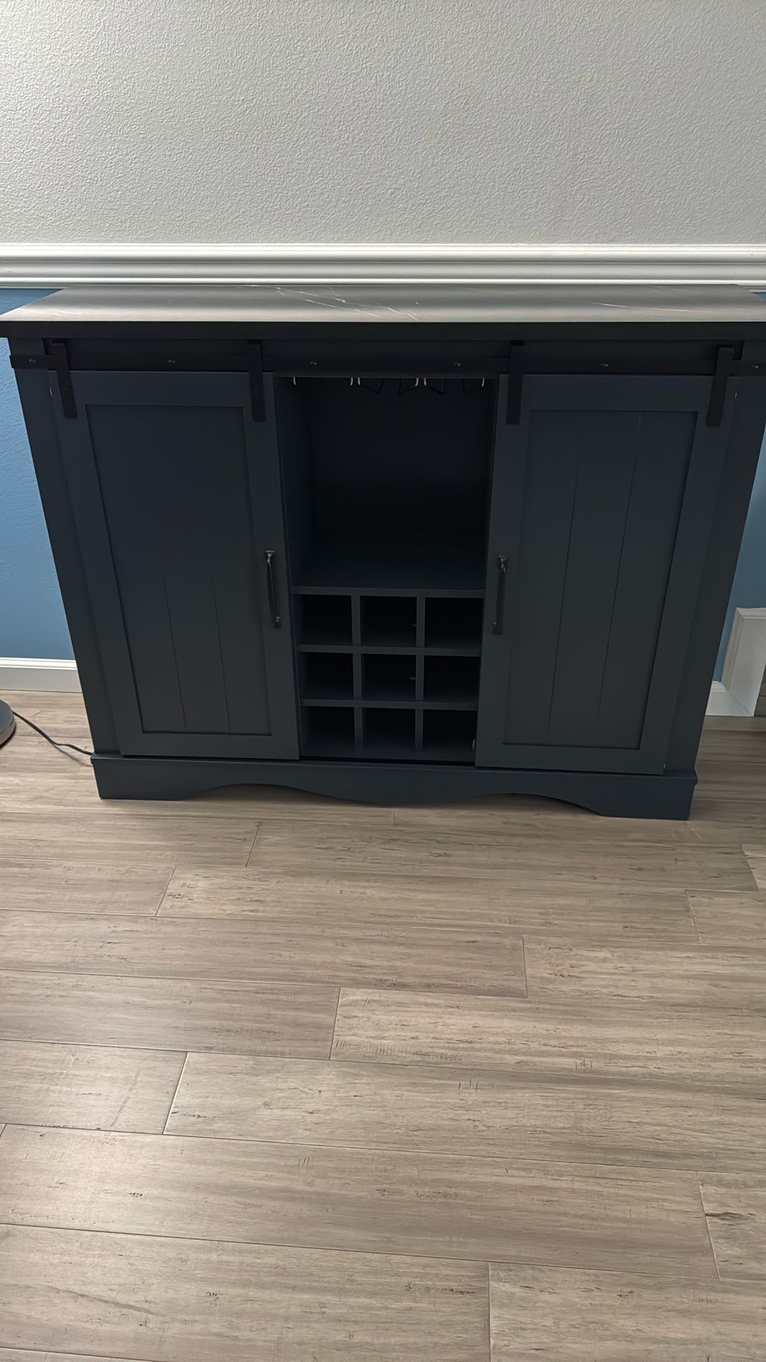Wooden Bar With Glass And Bottle Storage