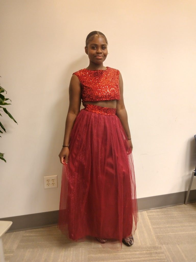 Red Sequence Two-piece Dress