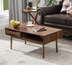 NEW WAYFAIR VINTAGE WOOD AND METAL MODERN COFFEE TABLE WITH DRAWER AND STORAGE 