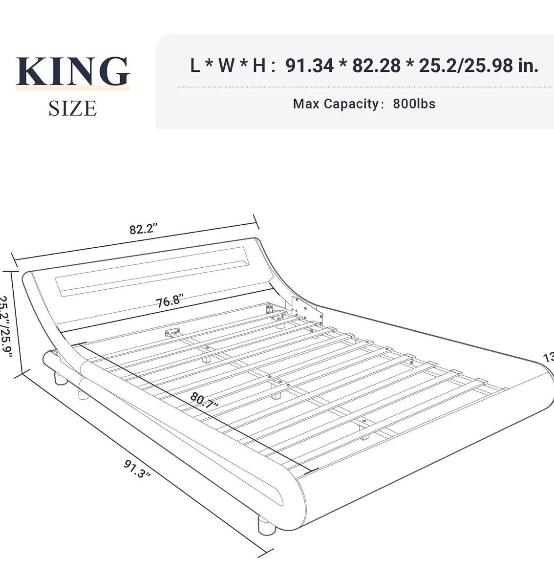 Allewie KING Size LED Platform Bed Frame with Adjustable Headboard/No Box Spring Need/Easy Assembly/Faux Leather in Grey 