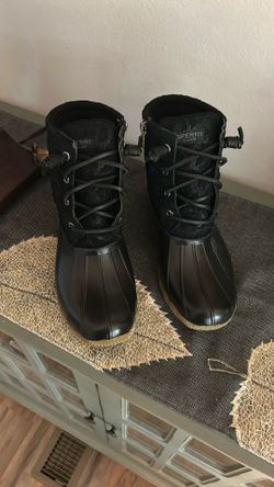 New! Sperry Women’s Saltwater Waterproof Quilted Duck Boots. Black,  Size 6.5 