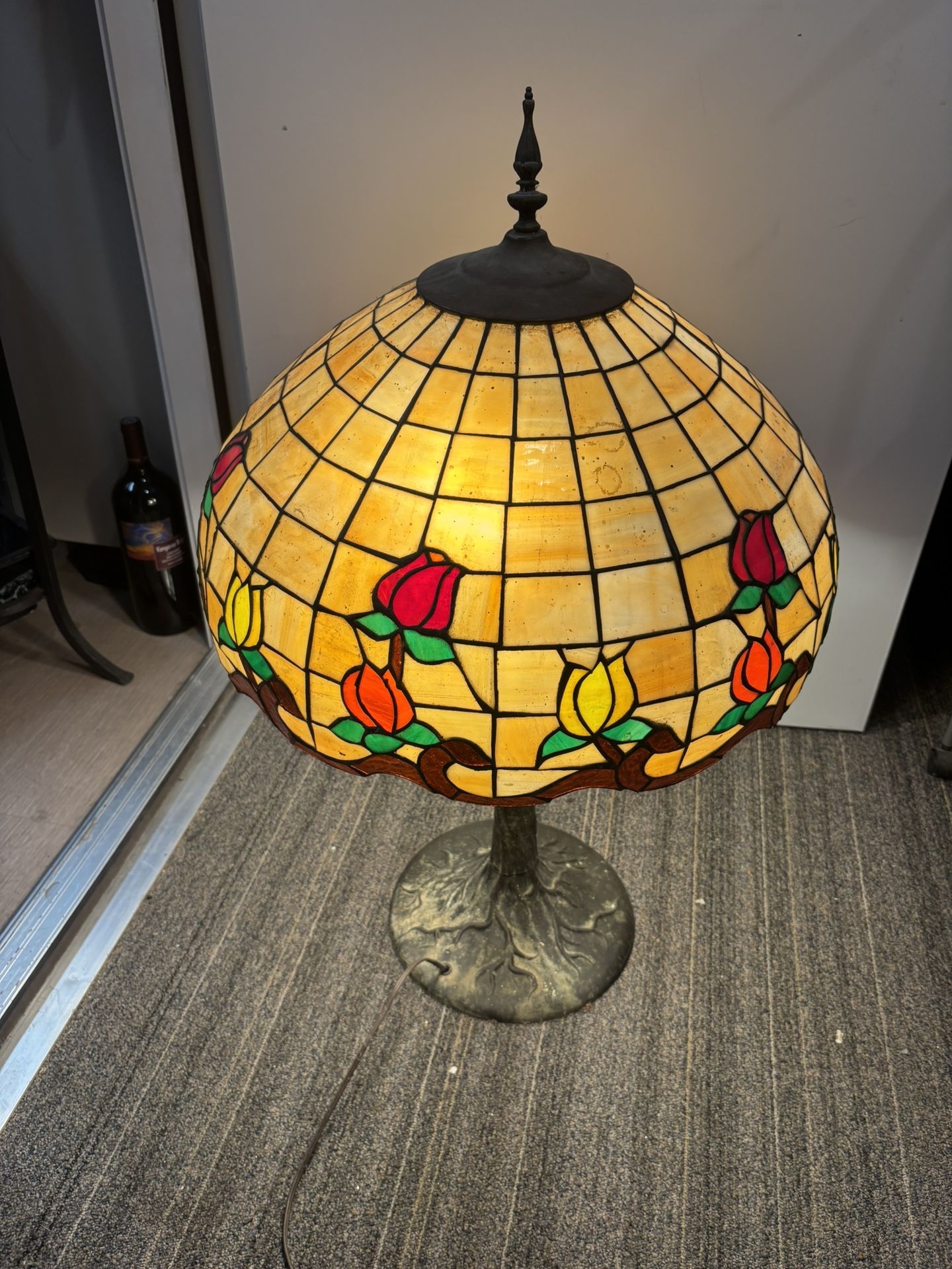 ANTIQUE CAST METAL LAMP L&L WMC 9777 TIFFANY STYLE