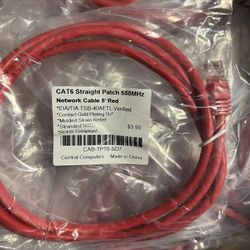 CAT6 5ft Red 24AWG Cable 550MHz UTP Straight Patch 