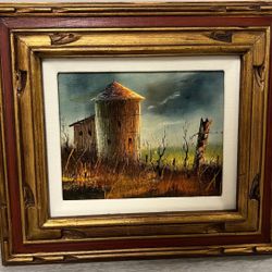 VAN HEAKE SIGNED VINTAGE FRAMED OIL PAINTING BARN SCENE