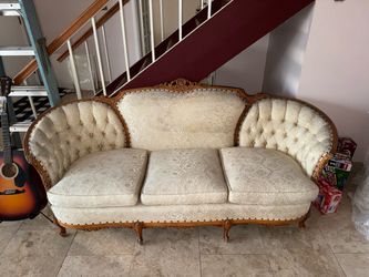 Victorian Style Carved Wood Sofa and Arm Chair