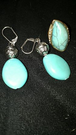 Turquoise earrings and ring.