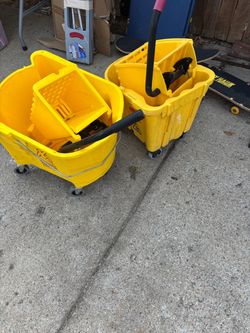 Commercial Mop Buckets with Wringer on Wheels – Lot of 2
