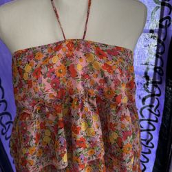 Convertible Ruffle Shirt Skirt Pink Floral Print 