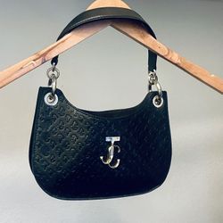 Jimmy Choo Logo/Pattern Black Leather Handbag Purse