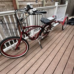 Pedego Cruiser Electric Bike With Tow Along Two Wheel Basket