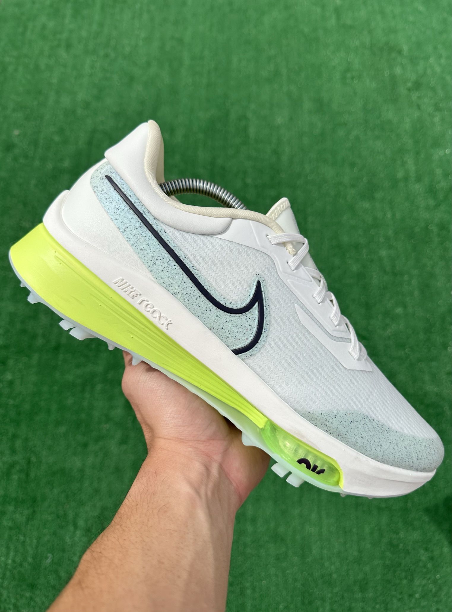 NIKE AIR ZOOM INFINITY TOUR NEXT% “SAIL / BARLEY GREEN” GOLF SHOES (Size 11, Men’s)