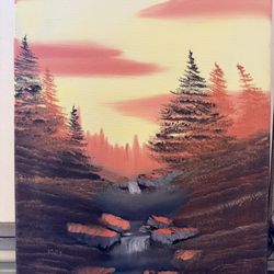Original Bob Ross Style Pop Landscape Painting