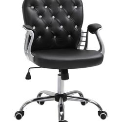 Brand New Black Velvet Plush Tall Back Height Adjustable Reclining Office/Vanity Chair w/Rhinestones