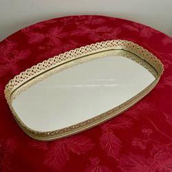 Vintage Vanity Mirrored Tray — Hollywood Regency — Ornate Detail Design — 14"