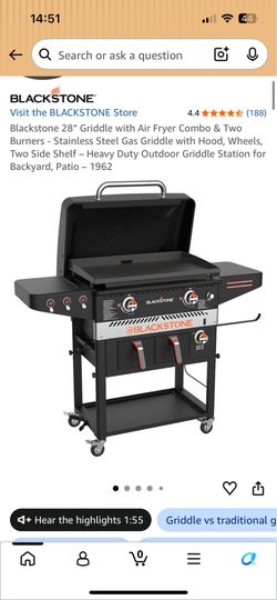 Blackstone 28” Griddle with Air Fryer Combo & Two Burners