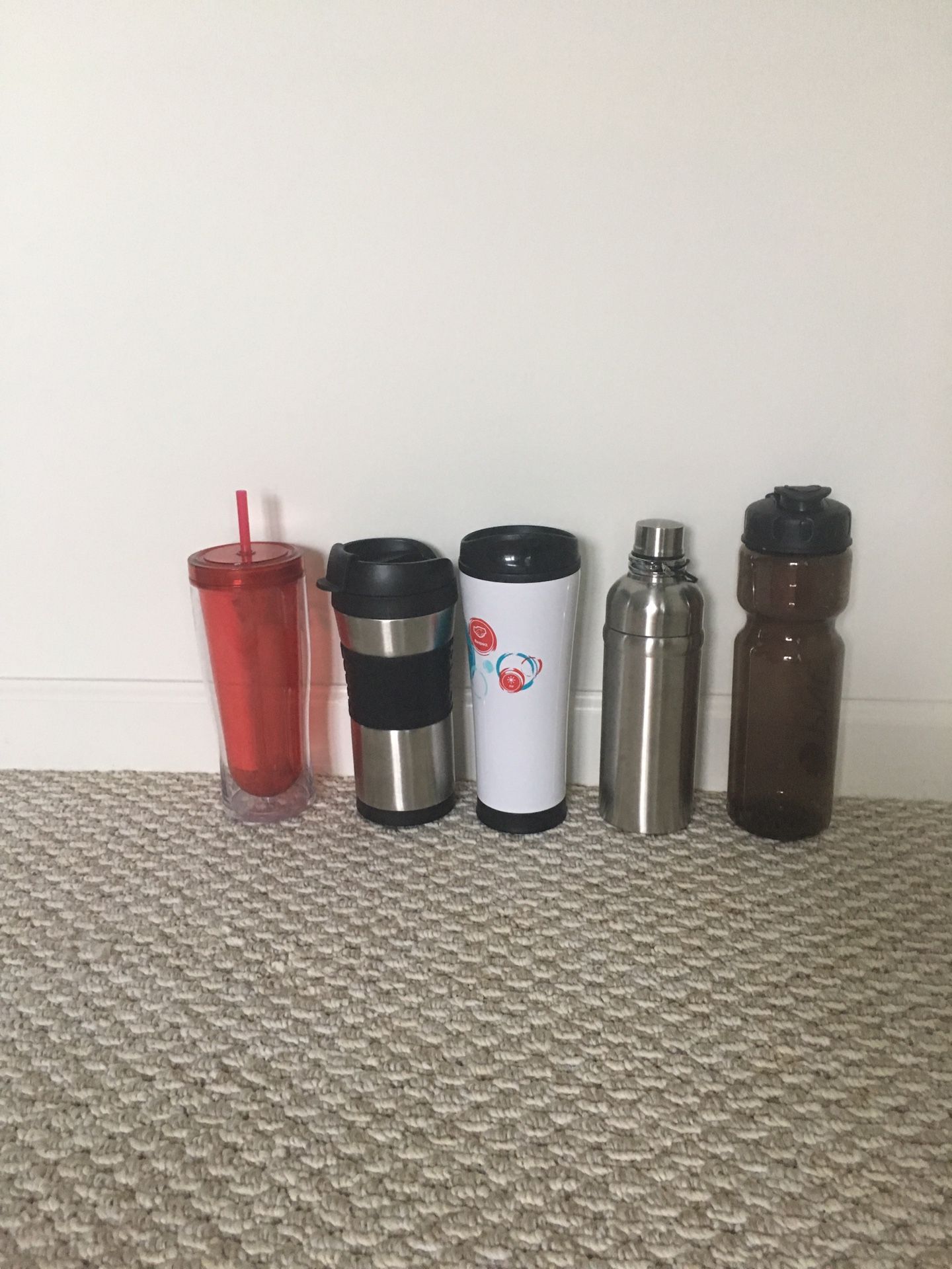 New 2 thermos and 3 water bottles