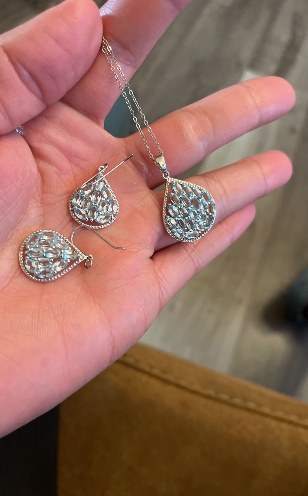Baby Blue Diamond Necklace And Earring Set