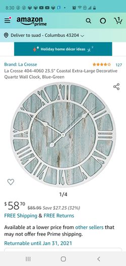 La Crosse {contact info removed}" Coastal Extra-Large Decorative Quartz Wall Clock, Blue-Green