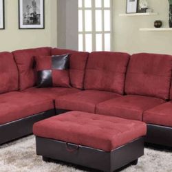 New Red Microfiber Sectional Sofa Set