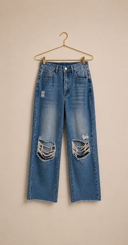 Distressed Wide Leg Jeans - Size S - NEW