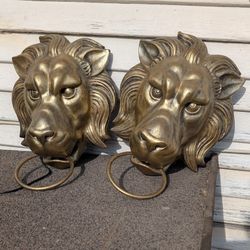 Vintage Gold Lion Head Wall Decor | 13” Resin Door Knocker or Towel Holder