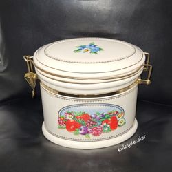 Vintage Knott's Berry Farm Ceramic Canister Jar Fruit Design Gold Latch Kitchen