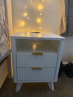2 White Nightstands with Gold Handles