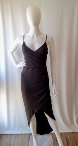 Black Wrap Midi Dress with Spaghetti Straps, Size S