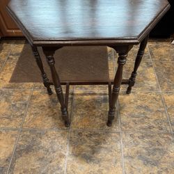 Vintage Demilume  Half Moon Wood Accent Table With Turned Legs