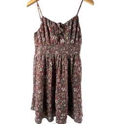 Women’s Floral Smocked Cami Sundress Red Boho Mini Dress Size Small