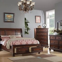 Bedroom set 4 pc Cherry finish, New Especial price