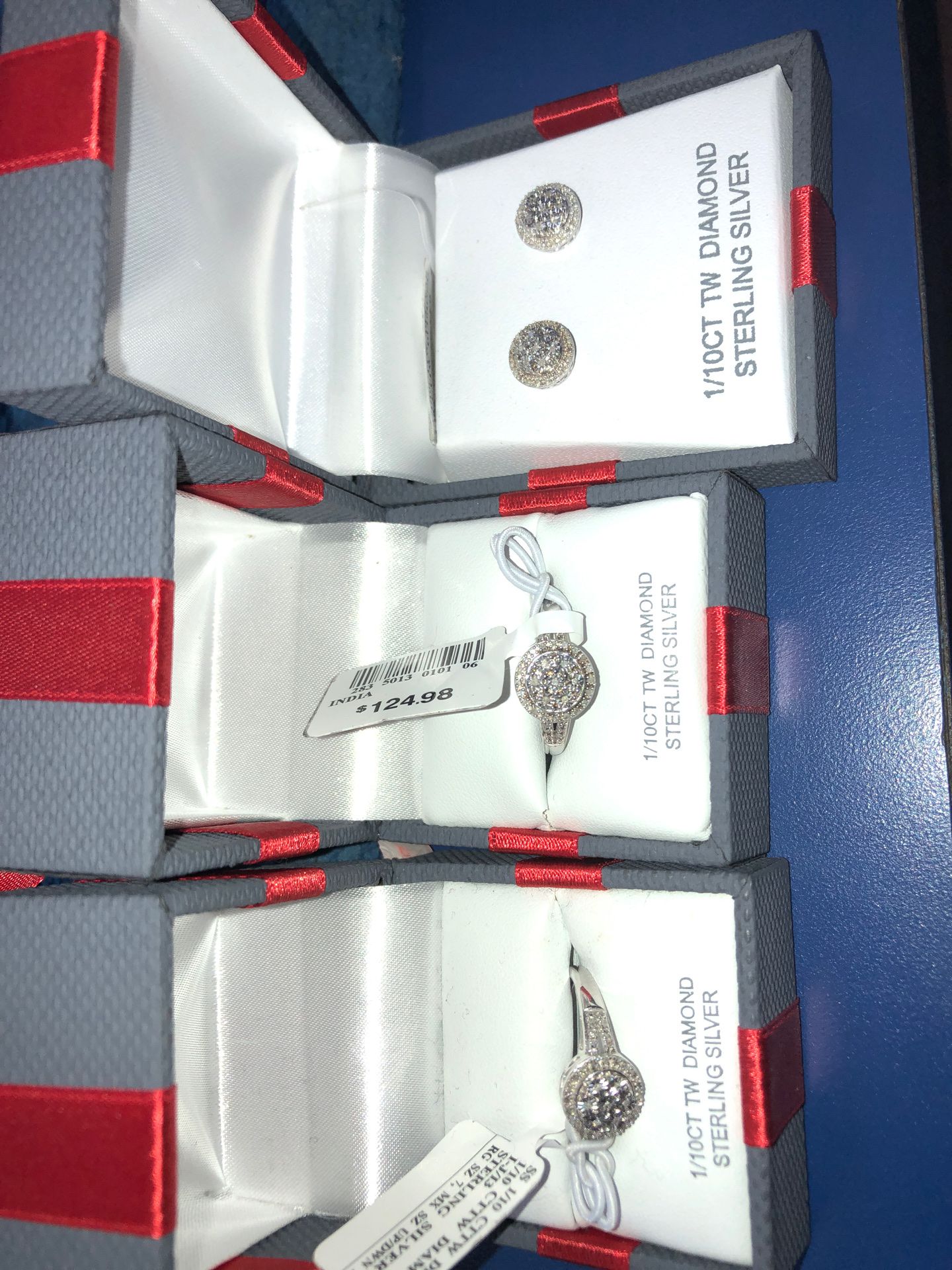 Diamond sterling silver earrings and rings