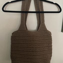 The Sak Purse Crochet Knit Tan Large Tote Shoulder Bag Satchel 8.5x9.5x6