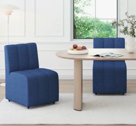 Set of 2 Contemporary Chic: Blue Channel-Stitch Dining Chairs