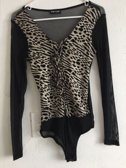 Black gold Back Lace Up Plunge Bodysuit