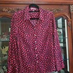 Women's Size Medium Heart Print Long Sleeve Blouse