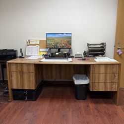 Wood desk and credenza