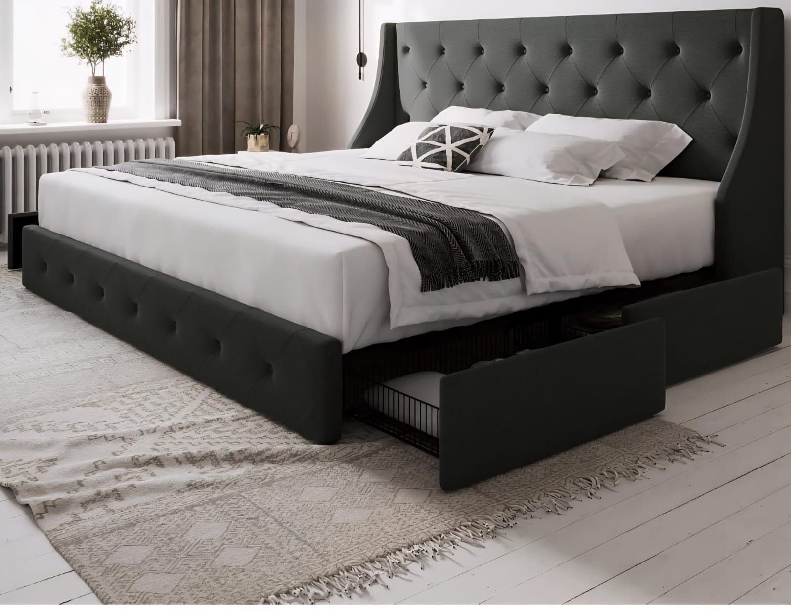 Queen Size platform bed frame with 4 drawers $125