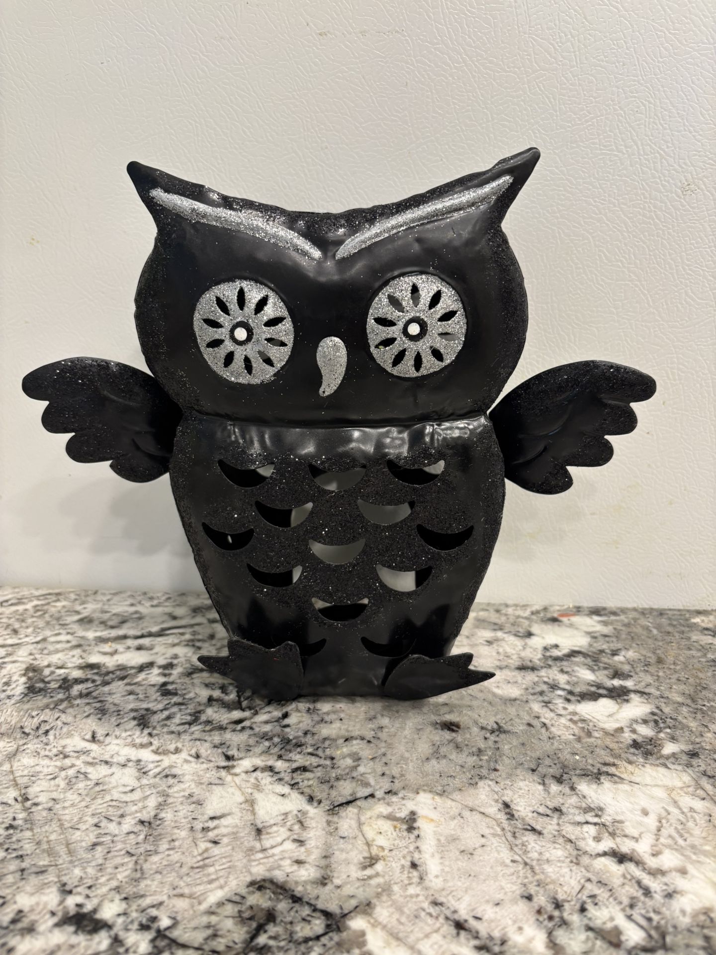 Black Glitter Owl Tea Light
