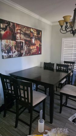 Dark brown Counter Height Dining Table with 6 Chairs