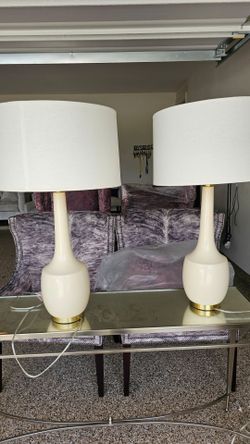 Pair of White and Gold Table Lamps