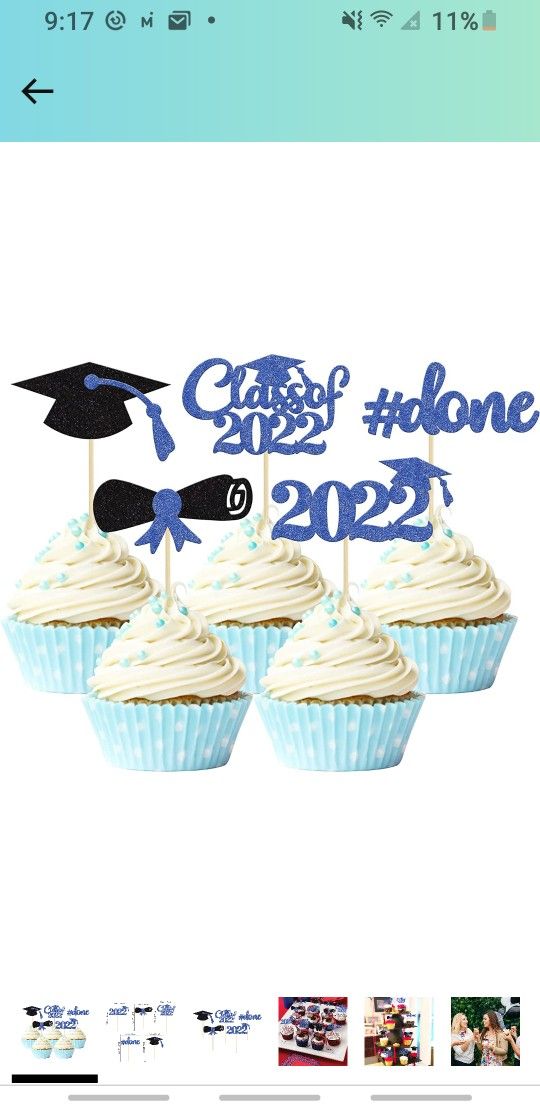 30Pcs Blue Glitter 2022 Graduation Cupcake Toppers Class of 2022 Graduation Done Cupcake Picks Grad Cap Diploma Cake Decorations for 2022 Graduation T