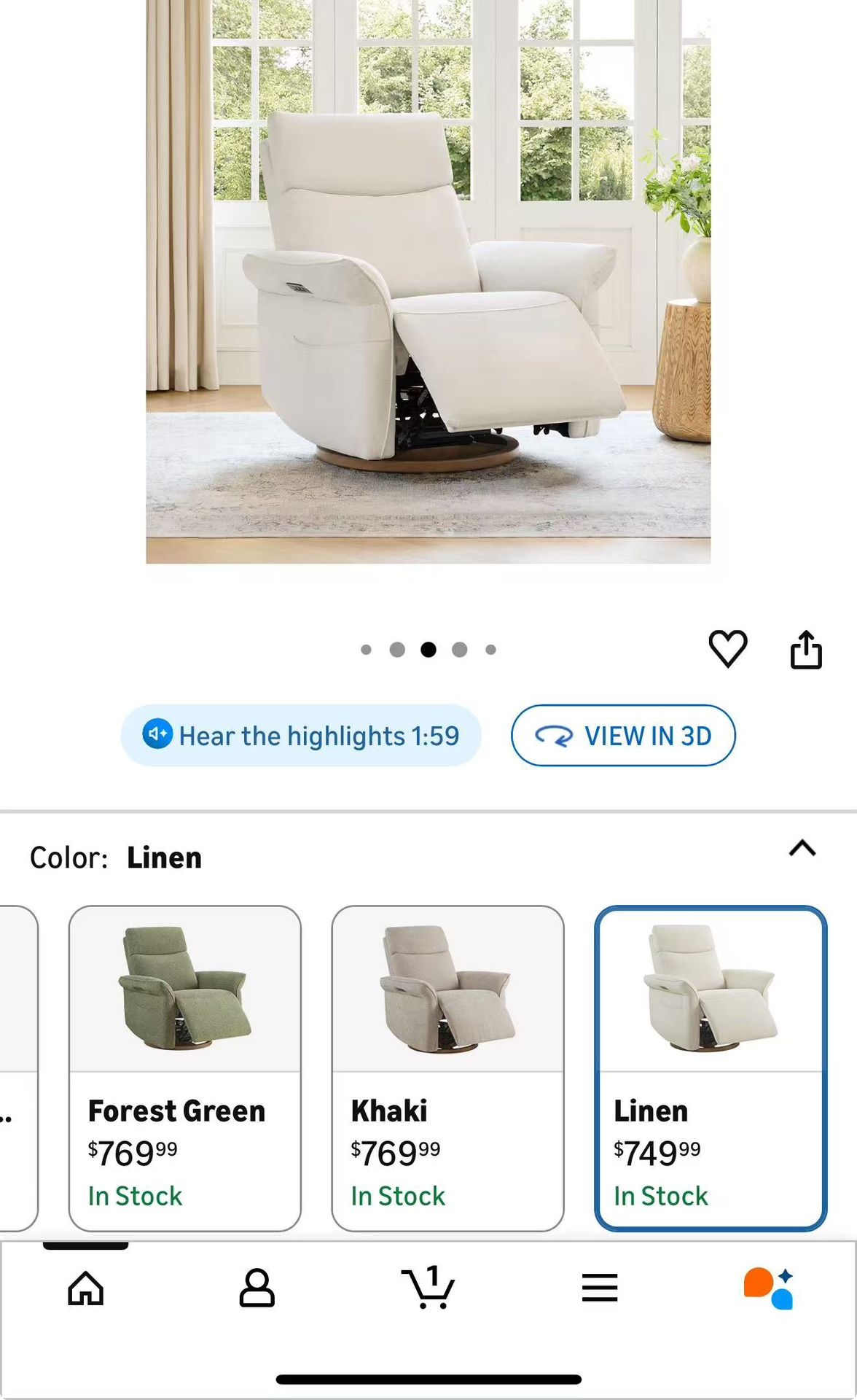 🔥CHITA Power Recliner Chair, Rocking Chair, Solid Wood Base, Linen $350