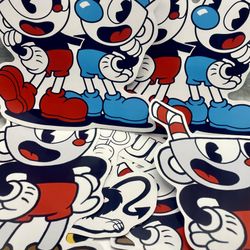 Cuphead Birthday Theme Cutouts Table Centerpieces Labels Stickers 