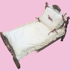 Wooden Doll Bed With Bedding 
