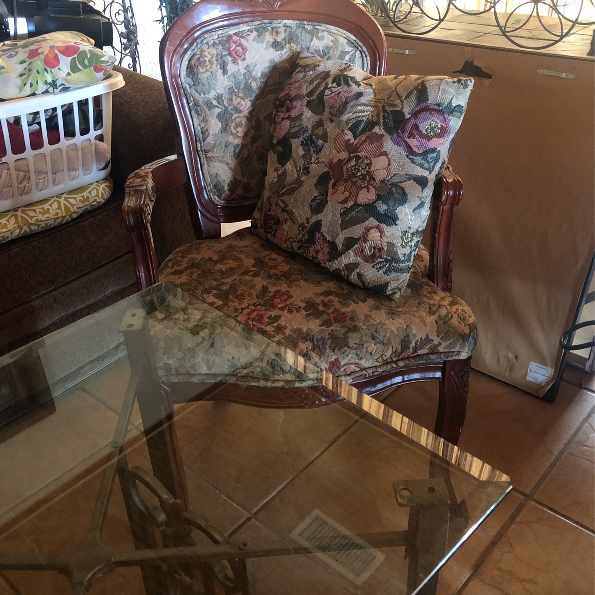 Antique Chairs And Glass Table 