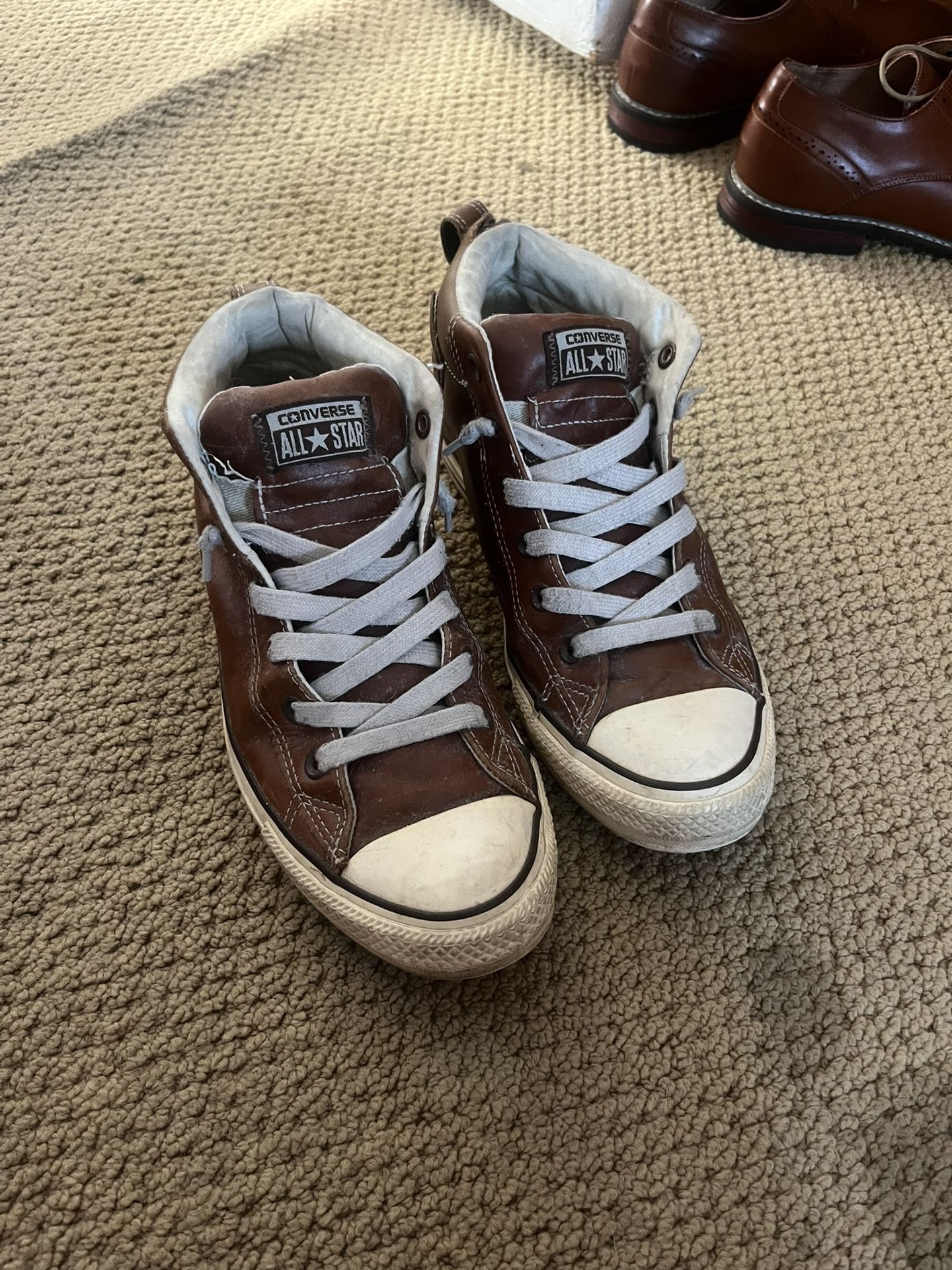 Brown Leather Converse High Tops
